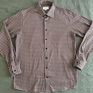 Eton Men's Burgundy and White Plaid Dress Shirt